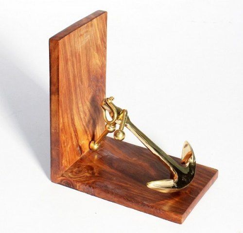 Brown And Golden Natural Brass And Wooden Anchor Bookend, 6X5.5X3.5 Inch Usage: For Keeping The Books Upright