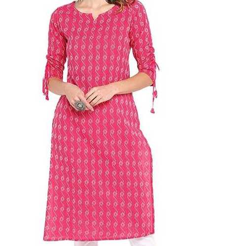 Ladies Printed Pure Cotton Fabric Stylish Pink Kurtis Suitable For All Season Bust Size: 12 Inch (In)