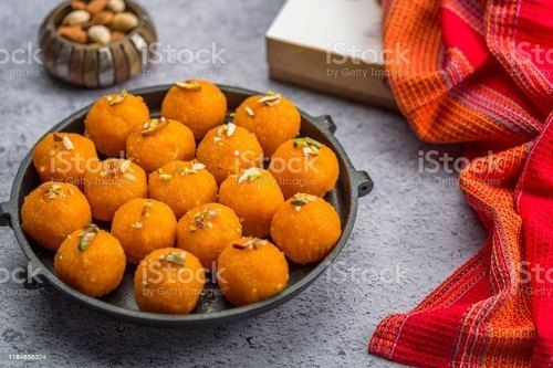 Orange Coloured Flavoured Boondi Laddu That Is A Spherical Sweet Originated From The Indian Subcontinent Carbohydrate: 13 Grams (G)