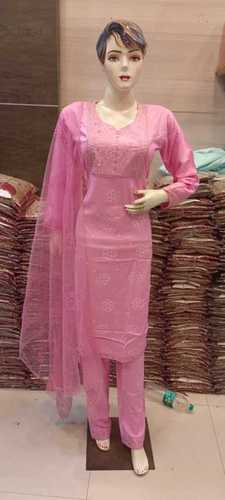 Pink Printed And Full Sleeve Daily Wear Cotton Salwar Suit With Dupatta For Ladies