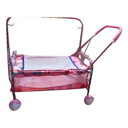 मच्छरदानी के साथ नवजात शिशु के लिए गुलाबी और सफेद स्टेनलेस स्टील बेबी क्रैडल, 10 किलो वजन: 10 किलोग्राम (किलो)