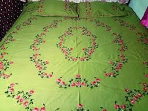 Shrink Resistance Skin Friendliness Green And Pink Floral Printed Cotton Bed Sheet