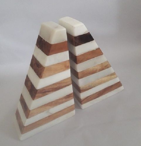 White And Brown Natural Marble And Wooden Bookend For Keeping The Books Upright Size: Standard