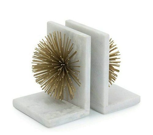 White And Golden Iron And Marble Urchin Bookend For Keeping The Books Upright Size: Standard