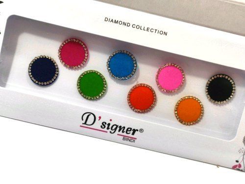 Womens Multicolor Round Forehead Large Fancy Bindis With Stone Border