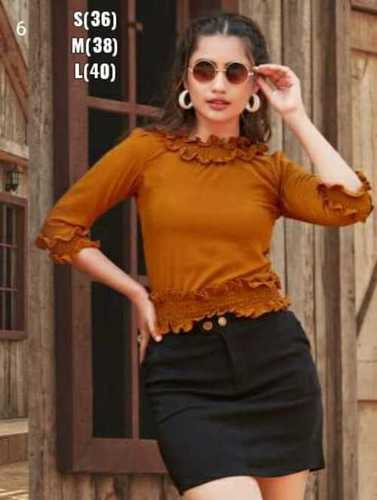 Yellow Brown Color Fancy Western Stylish Full Sleeve Tops For