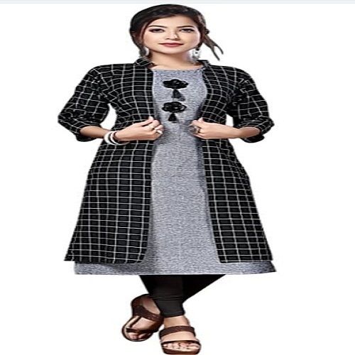 Ladies Printed Cotton Fabric Stylish Black And Grey Kurtis Suitable For All Season