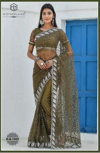 Multi Colour Mehndi Silk Classic Saree