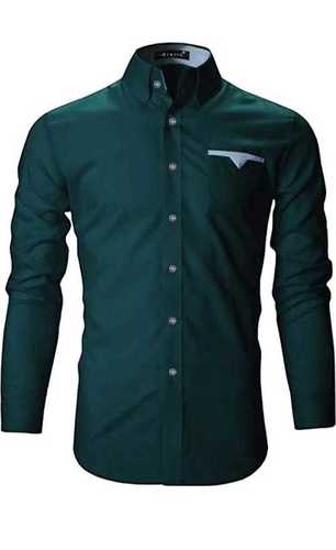 Men Cotton Regular Fit Dark Green Olive Solid Full Sleeves Formal Shirt