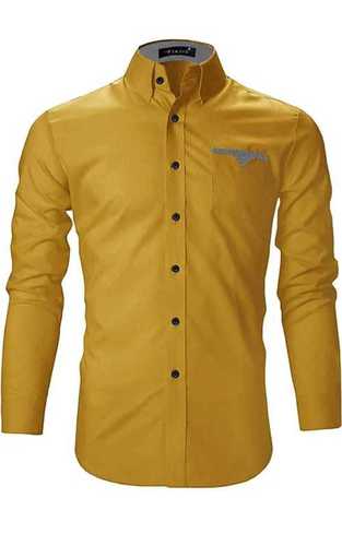 Quick Dry Mens Cotton Regular Fit Yellow Full Sleeves Casual Shirt For Party Wear