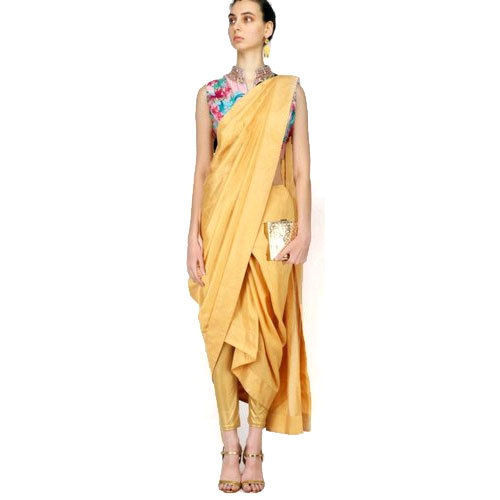 Casual Women Cotton Silk Yellow Saree With Unstitch Blouse Piece For Daily Wear