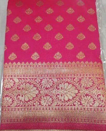 Summer Women Printed Cotton Silk Pink Designer Banarasi Saree For Party Wear