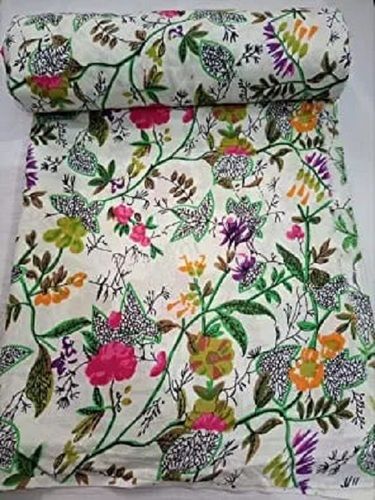 100 Percent Cotton Jaipuri Hand Block Printed Printed White Fabric Running Material Density: 150 Gram Per Cubic Meter (G/M3)