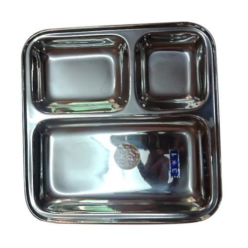 Silver 3 In 1 Compartments Extra Deep Dinnerware Divided Square Stainless Steel Plates