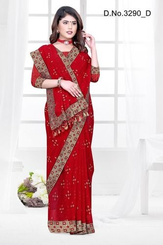 Dark Red Fancy Party Wear Printed Cotton Sarees With Blouse Piece