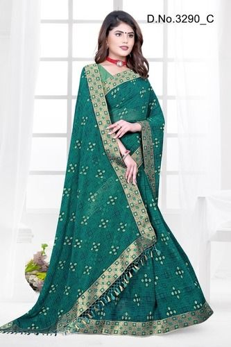 Green Fancy Party Wear Printed Cotton Sarees With Blouse Piece