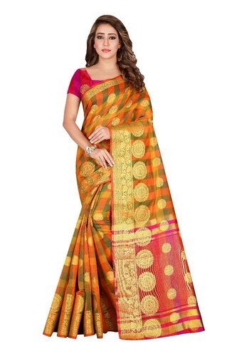 Red And Orange Ladies Designer Jacquard Saree With Blouse Piece 6.3 M Length