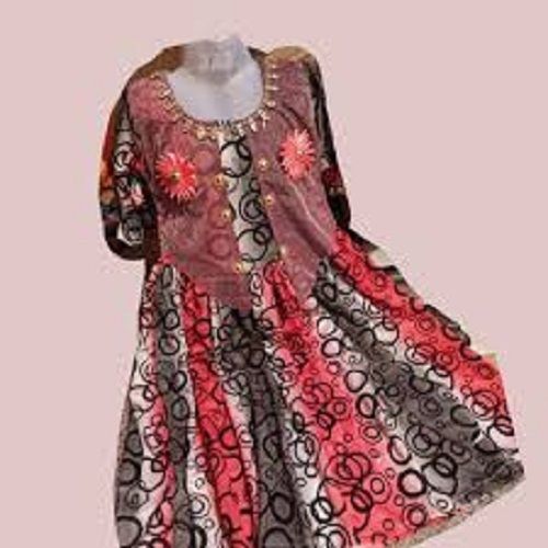 Indian Ladies Party Wear 3/4 Sleeves Round-Neck Multicolored Fancy Frock Kurti