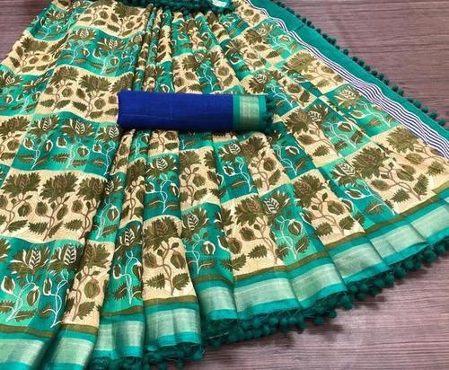 Green Lightweight Beautiful Elegant Party Wear Cotton Multicolor Designer Printed Saree