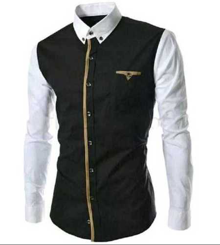 Mens Regular Fit Full Sleeves Colourfull Buttons Strips Black And White Shirts With Cotton Fabric