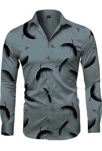 Shrink Resistance Skin Friendliness Cotton Printed Full Sleeves Grey Mens Shirt Collar Style: Straight