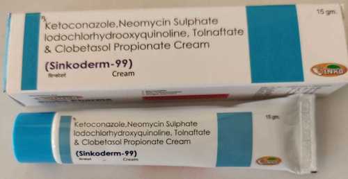  सिंकोडर्म-99 केटोकोनाज़ोल, नियोमाइसिन सल्फेट लोडोक्लोरहाइड्रोक्सीक्विनोलिन, टोलनाफ्टेट और क्लोबेटासोल प्रोपियोनेट क्रीम, 15 ग्राम क्रीम 