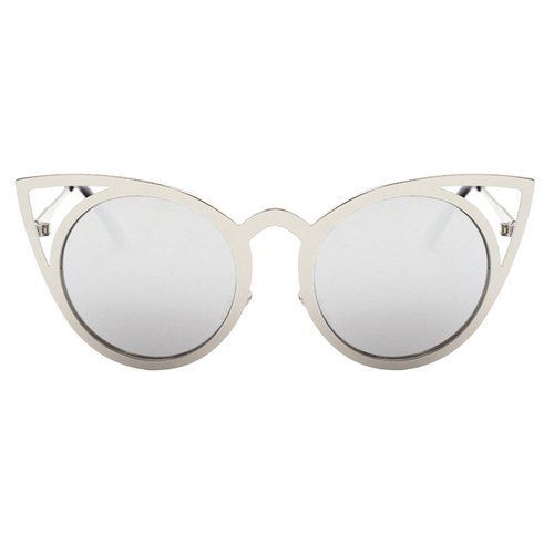 Stylish Unbreakable Round Sunglasses With Cateye Metal Cut-Out Fashion Frame