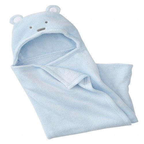 Super Soft Sky Blue Color Cotton New Born Baby Towel With Cartoon Face Picture