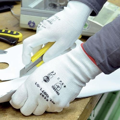 Printed White Mid Hand Industrial Nitrile Hand Gloves For Safety Uses