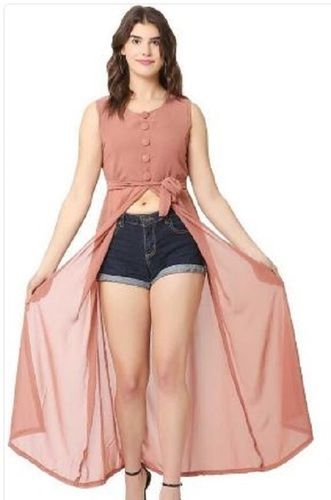 Dry Cleaning Women Light Pink Color Trendy Sleeveless Party Wear Single Piece Dress