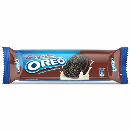 120 Grams 100% Eggless Cadbury Oreo Chocolate Cream Biscuit For Tea Time Fat Content (%): 42 Percentage ( % )