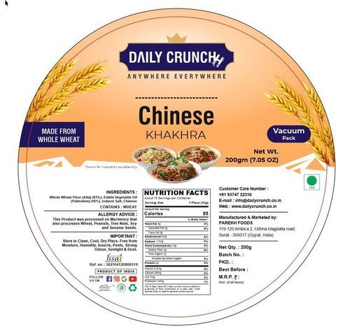 Daily Crunch Anywhere And Everywhere Chinese Flavor Khakhra  Processing Type: Fried