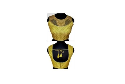 Golden Gold-2 Hand Work Blouse, Fabric Silk, Sleeveless, Stitched And Hand Work, Party Wear