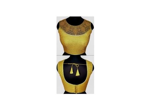 Golden Gold-1 Hand Work Blouse, Silk Fabric, Hand Work, And Sleeveless, Party Wear