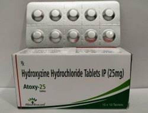 Hydroxyzine Hydrochloride Tablet IP 25 Mg For Treat Side Effects Of Skin Sensitivity Like Tingling, Expanding And Rashes In Conditions Like Skin Inflammation Dermatitis And Psoriasis