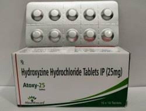 Hydroxyzine Hydrochloride Tablet Ip 25 Mg For Treat Side Effects Of Skin Sensitivity Like Tingling, Expanding And Rashes In Conditions Like Skin Inflammation Dermatitis And Psoriasis Medicine Raw Materials