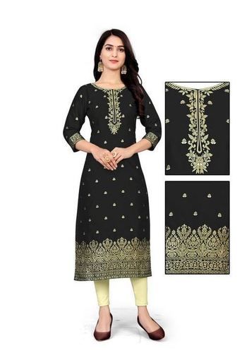 Ladies Dark Green Modern Color Casual Wear Embroidered Jacquard Fabric Kurti