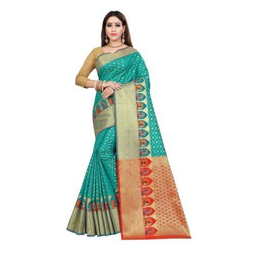 Ladies Party Wear Banarasi Silk Saree With 6.3 M Length Blouse Piece