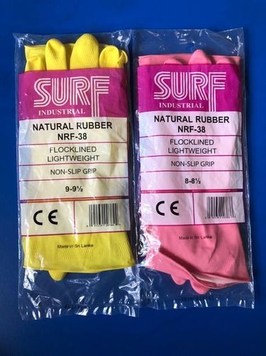 Yellow And Pink Surf Industrail Natural Rubber Nrf 38 Flocklined Lightweight Non Slip Grip Hand Gloves