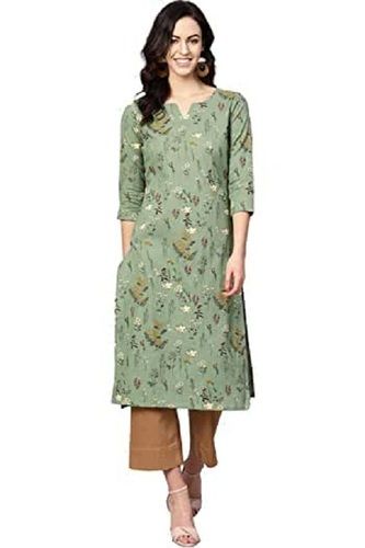 Womens Readymade And Washable Green Fancy Kurti For Family Functions