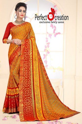 Yellow Color Prefect Creation Floral Printed Daily Wear Cotton Saree For Ladies