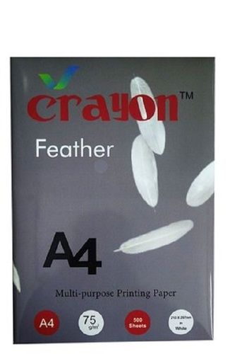 75 Gsm Eco Friendly White Crayon Feather A4 Multi Purpose Printing Papers Size: A 4