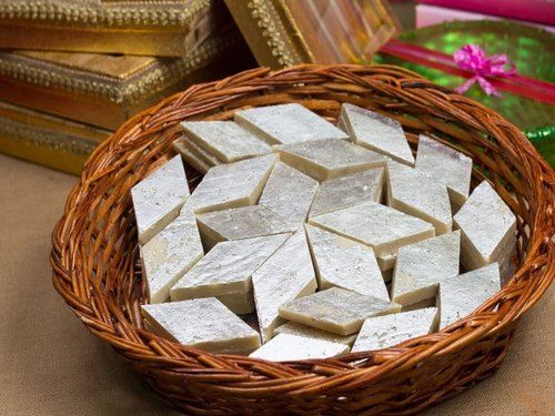 Cream And Silver Color 100% Pure And Fresh Kaju Katli Enriched With Protein 