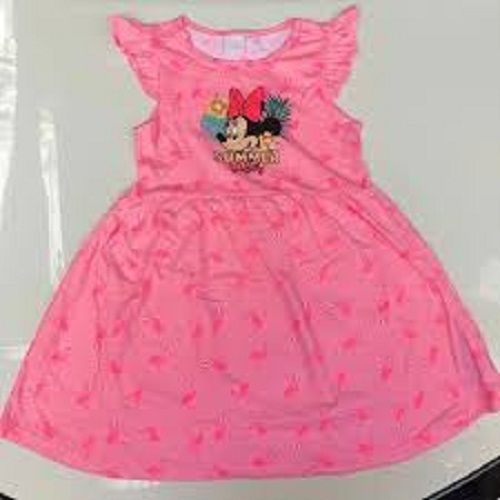 Disney Mini Mouse Pink Frill Sleeves Cotton Soft Fit And Flare One Piece Frock Age Group: 4-7