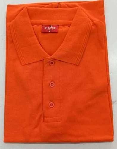 Polyester Men'S 100 Percent Cotton Half Sleeves And Collar Neck Orange ...