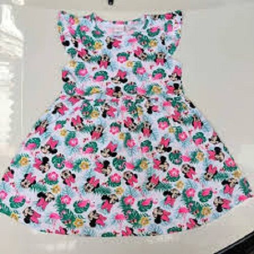 Stylish Stunning Look Frill Sleeves Cotton Soft Fit And Flare One Piece Frock Age Group: 4-7