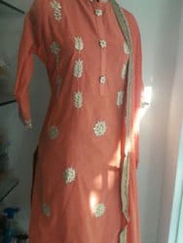 Womens Readymade And Washable Light Brown Kurti Suitable For Daily Wear Decoration Material: Beads