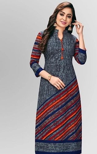 3/4 Sleeves Womens 100% Cotton Stylish Multicolor Kurti Suitable For All Season