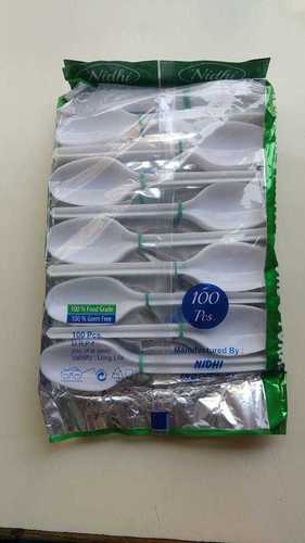 90 Gram, Disposable Plastic Spoons, 100 Mm Pack Of 100pieces In White Color