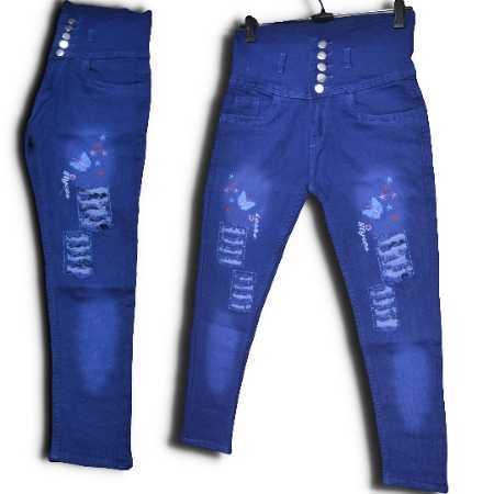 Fashionable Regular Fit Blue Color Washed Ladies Jeans With Waist Size Of 28 To 32